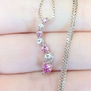 10K Pink White Topaz curved journey cotton candy solid white gold pendant​​​​​​​
